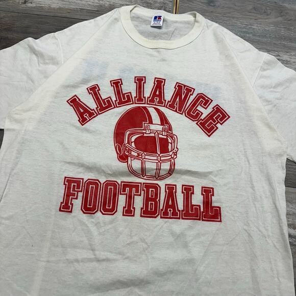 Vintage 80s Russell Athletic Alliance Football White Mens XL Single Stitch Tee - Picture 1 of 9